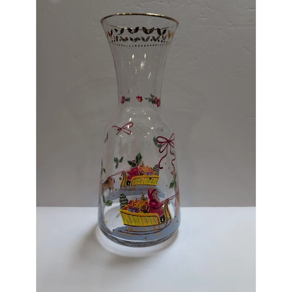 Anthropologie Nathalie Lete Santa Sleigh Christmas Holiday Carafe Glass 57.7 Oz
